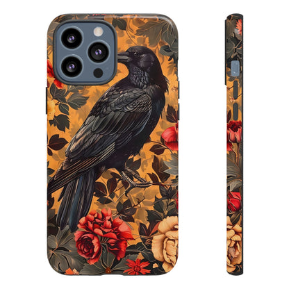 Raven Floral Phone Case - Tough Cases, Blackbird Decor, Gift for Nature Lovers, Bird Themed Accessories, Unique Phone Cover