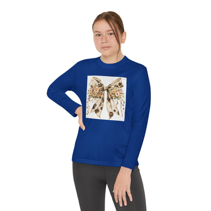 Youth Long Sleeve Tee - Rustic Country Bow with Daisy Flowers and Cow Spots - Stylish and Comfortable