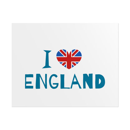 I Love England Rolled Poster - UK Travel Decor, Gift for Britains, Wall Art for Home, London Souvenir, Love England