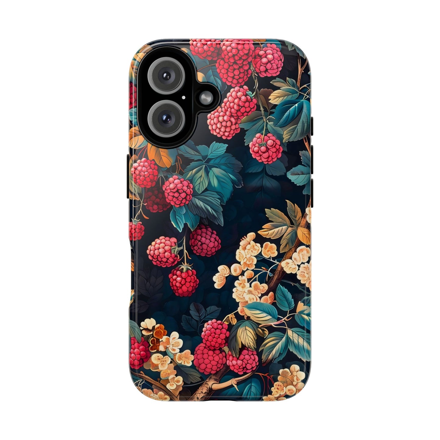 Floral Phone Case with Berry Design, Durable Phone Cover, Floral Print, Gift for Plant Lovers, Nature-Inspired Accessory