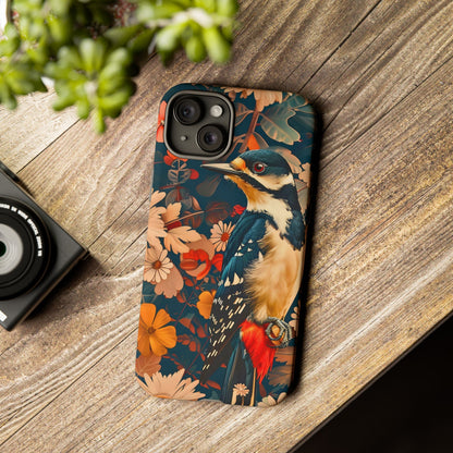 Artistic Bird Phone Case, Unique Tough Cases for Nature Lovers, Floral Design, Cute Gift, Customized Phone Accessories