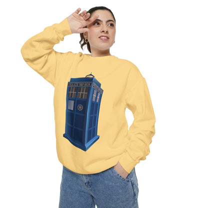 Unisex Garment-Dyed Sweatshirt - British Police Public Call Box - Iconic TARDIS Design