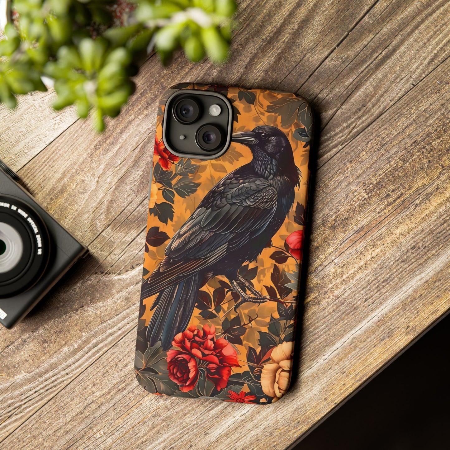 Raven Floral Phone Case - Tough Cases, Blackbird Decor, Gift for Nature Lovers, Bird Themed Accessories, Unique Phone Cover