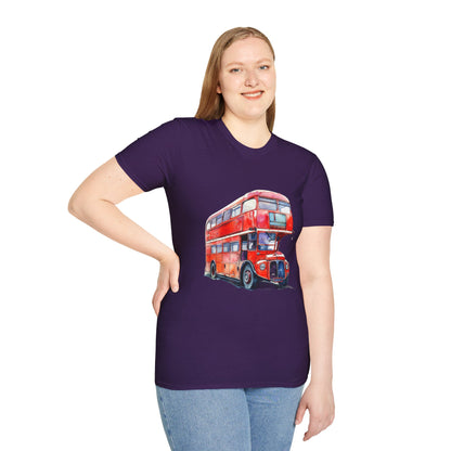 Unisex Softstyle T-Shirt - London Transport English Bus - Iconic Red Double-Decker