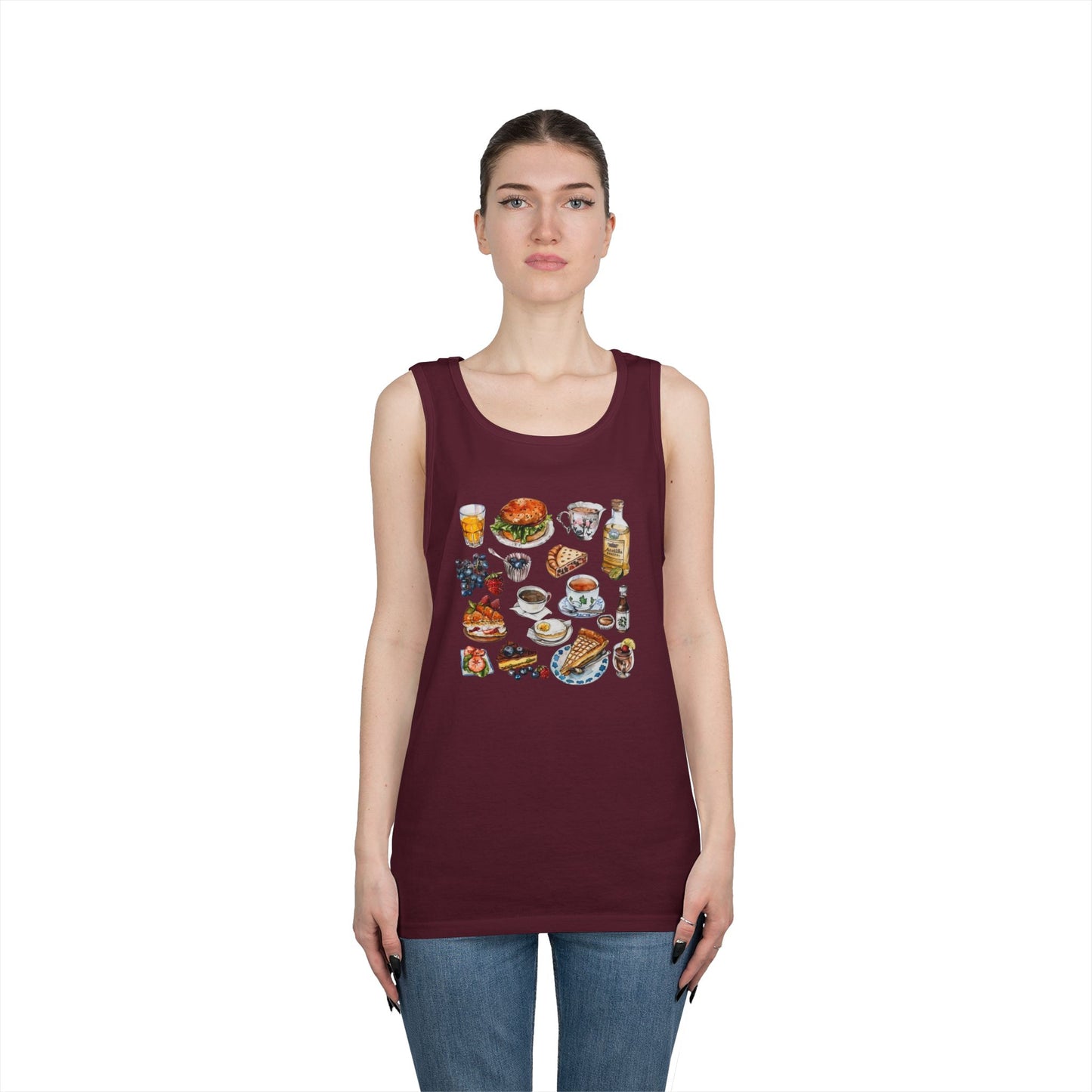 Unisex Heavy Cotton Tank Top - Iconic England Landmarks Illustration Print