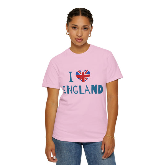 Unisex Garment-Dyed T-shirt - I Love England - Union Jack Heart