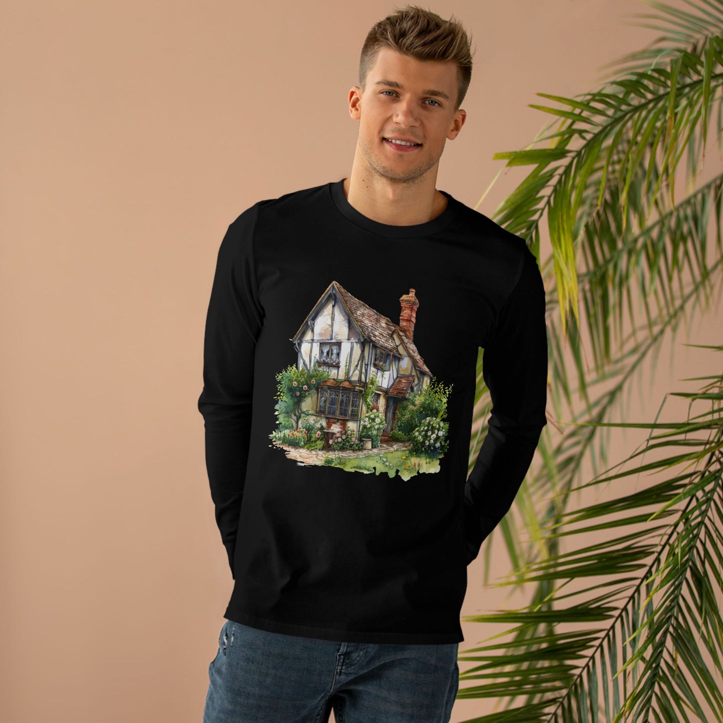 Men’s Base Longsleeve Tee - Charming British House - Classic Design and Warmth
