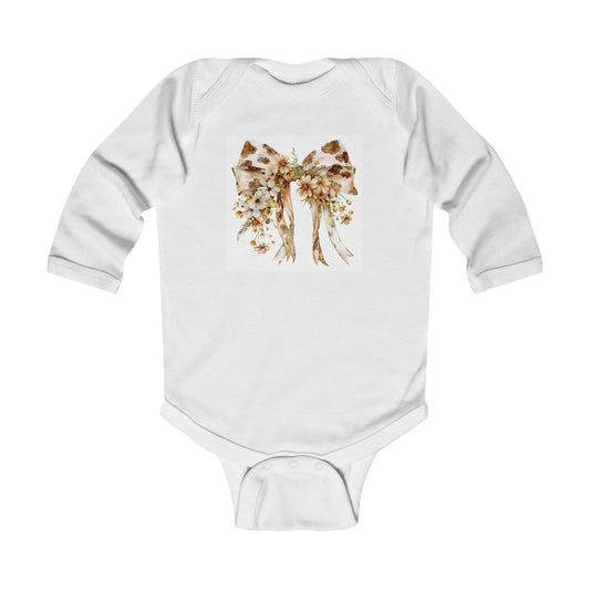 Floral Bow Infant Long Sleeve Bodysuit - Cute Baby Shower Gift