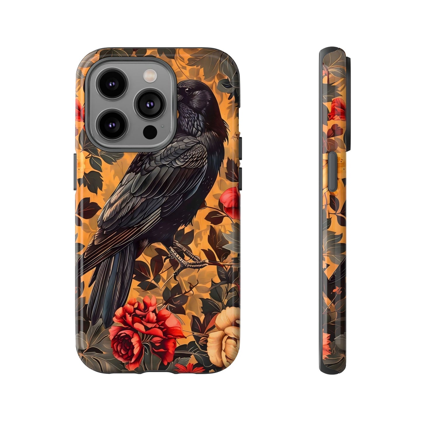 Raven Floral Phone Case - Tough Cases, Blackbird Decor, Gift for Nature Lovers, Bird Themed Accessories, Unique Phone Cover