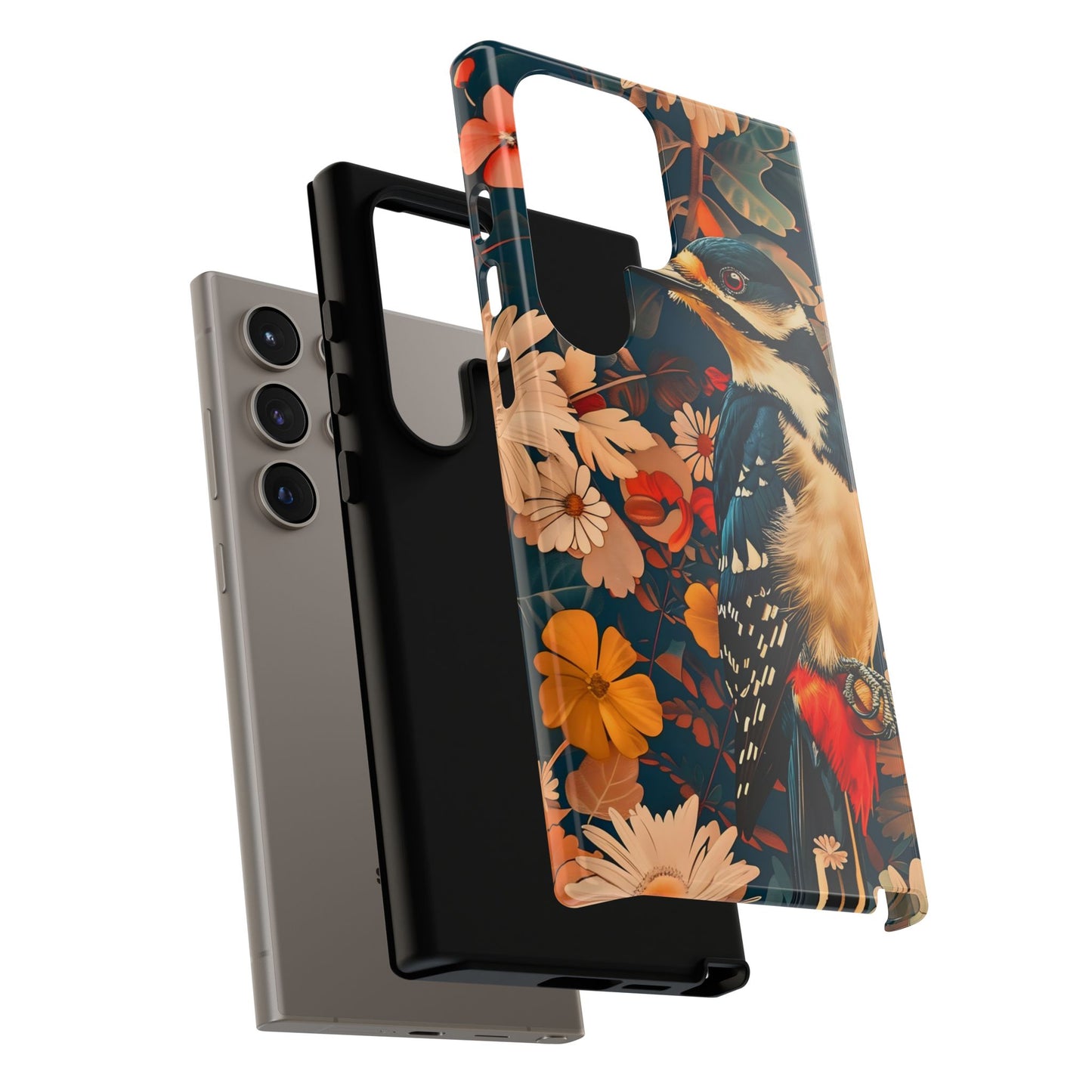 Artistic Bird Phone Case, Unique Tough Cases for Nature Lovers, Floral Design, Cute Gift, Customized Phone Accessories