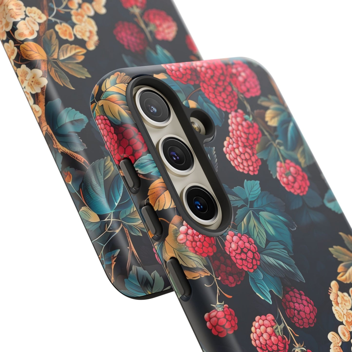 Floral Phone Case with Berry Design, Durable Phone Cover, Floral Print, Gift for Plant Lovers, Nature-Inspired Accessory