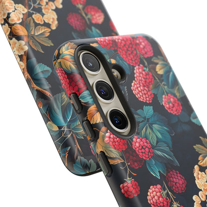 Floral Phone Case with Berry Design, Durable Phone Cover, Floral Print, Gift for Plant Lovers, Nature-Inspired Accessory