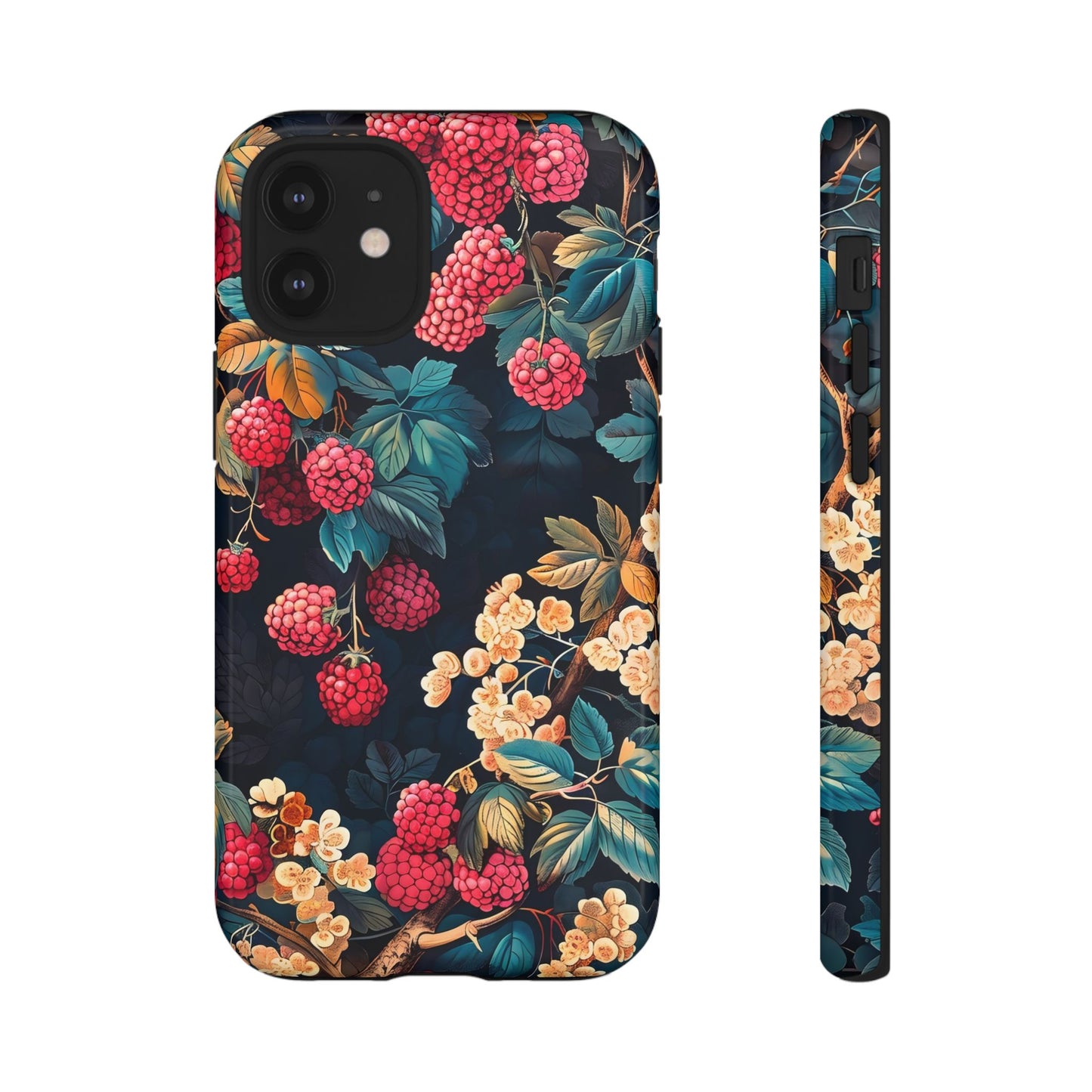 Floral Phone Case with Berry Design, Durable Phone Cover, Floral Print, Gift for Plant Lovers, Nature-Inspired Accessory