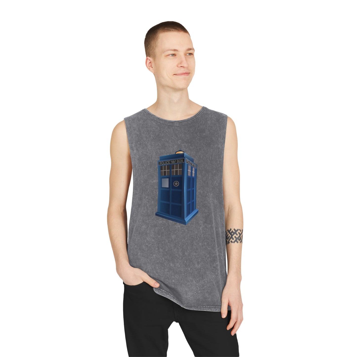 Unisex Stonewash Tank Top - British Police Public Call Box - Iconic TARDIS