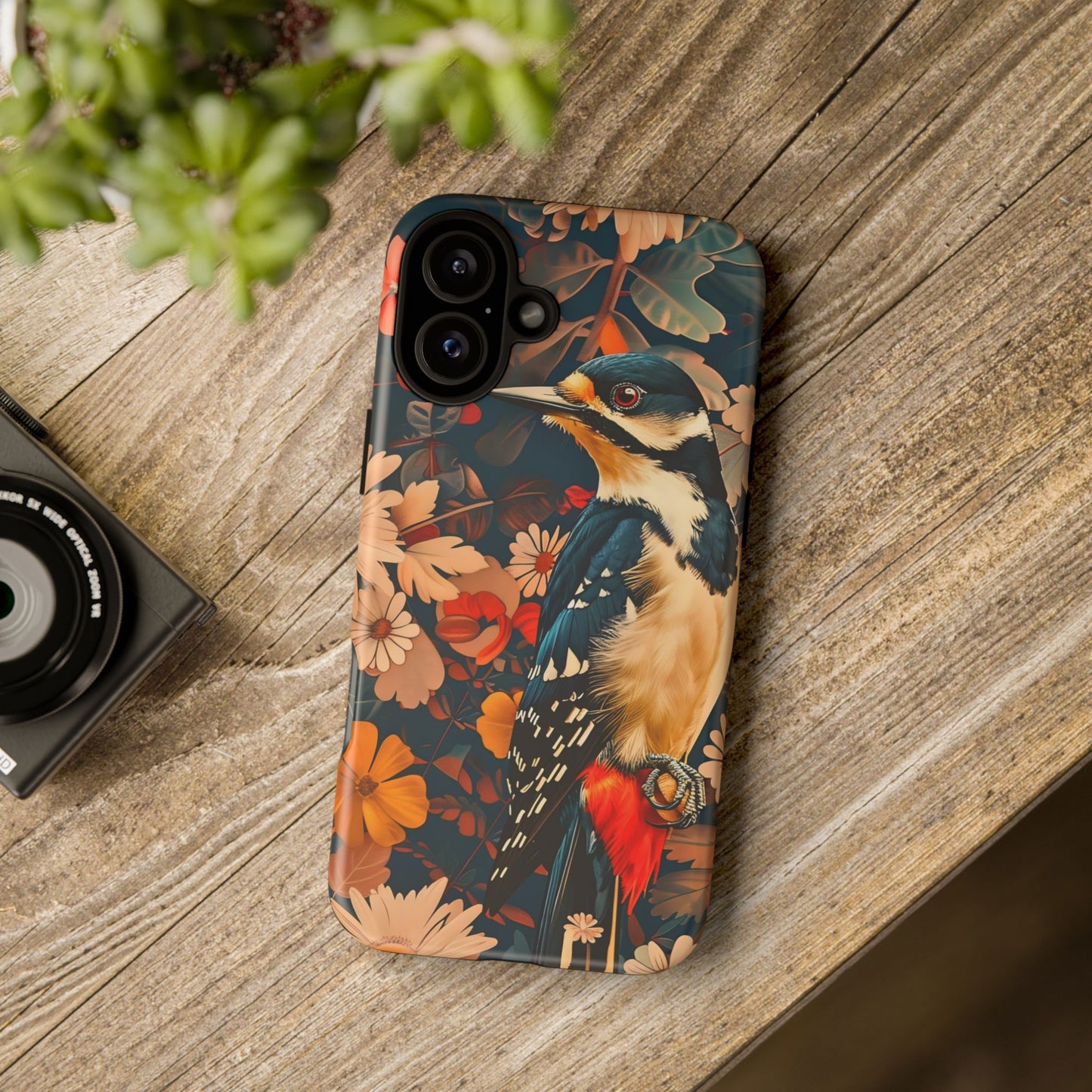 Artistic Bird Phone Case, Unique Tough Cases for Nature Lovers, Floral Design, Cute Gift, Customized Phone Accessories