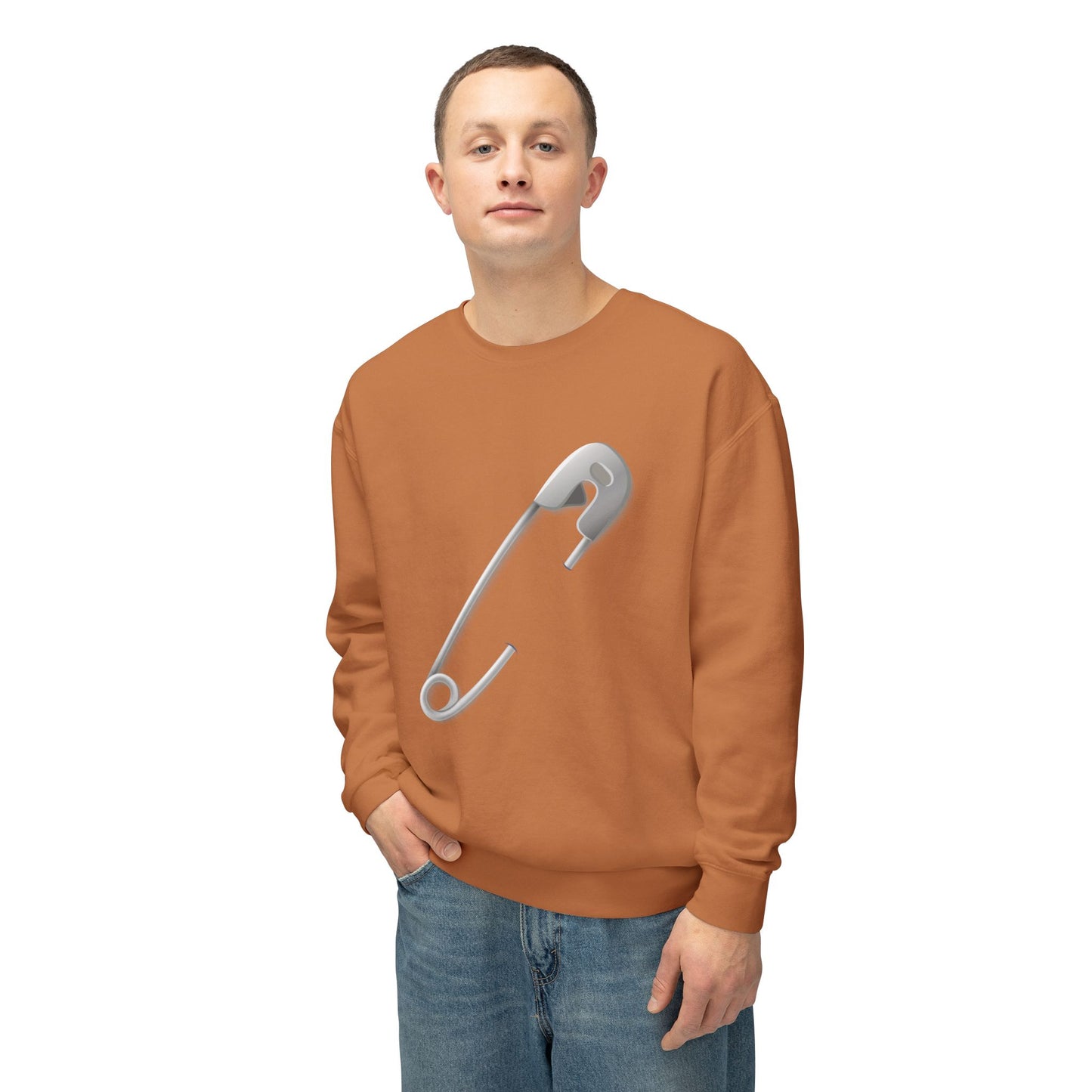 Unisex Lightweight Crewneck Sweatshirt - Minimalist Safety Pin