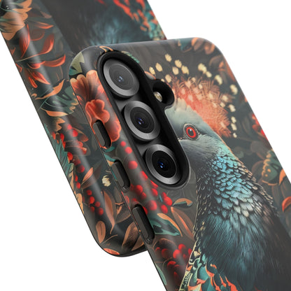 Floral Peacock Phone Case, Tough Cases, Artistic Phone Cover, Unique Gift, Nature Lover Accessory, Protective Case