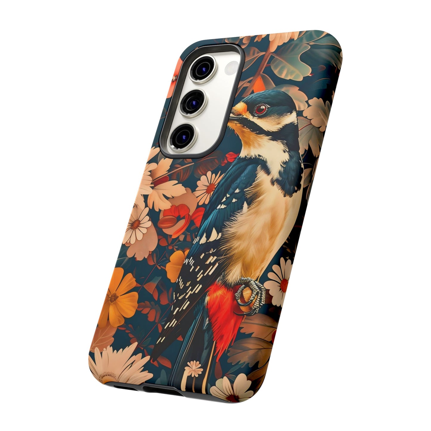Artistic Bird Phone Case, Unique Tough Cases for Nature Lovers, Floral Design, Cute Gift, Customized Phone Accessories