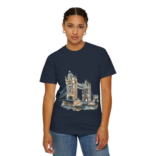 Unisex Garment-Dyed T-shirt - London Bridge - Iconic Landmark and Historical Beauty
