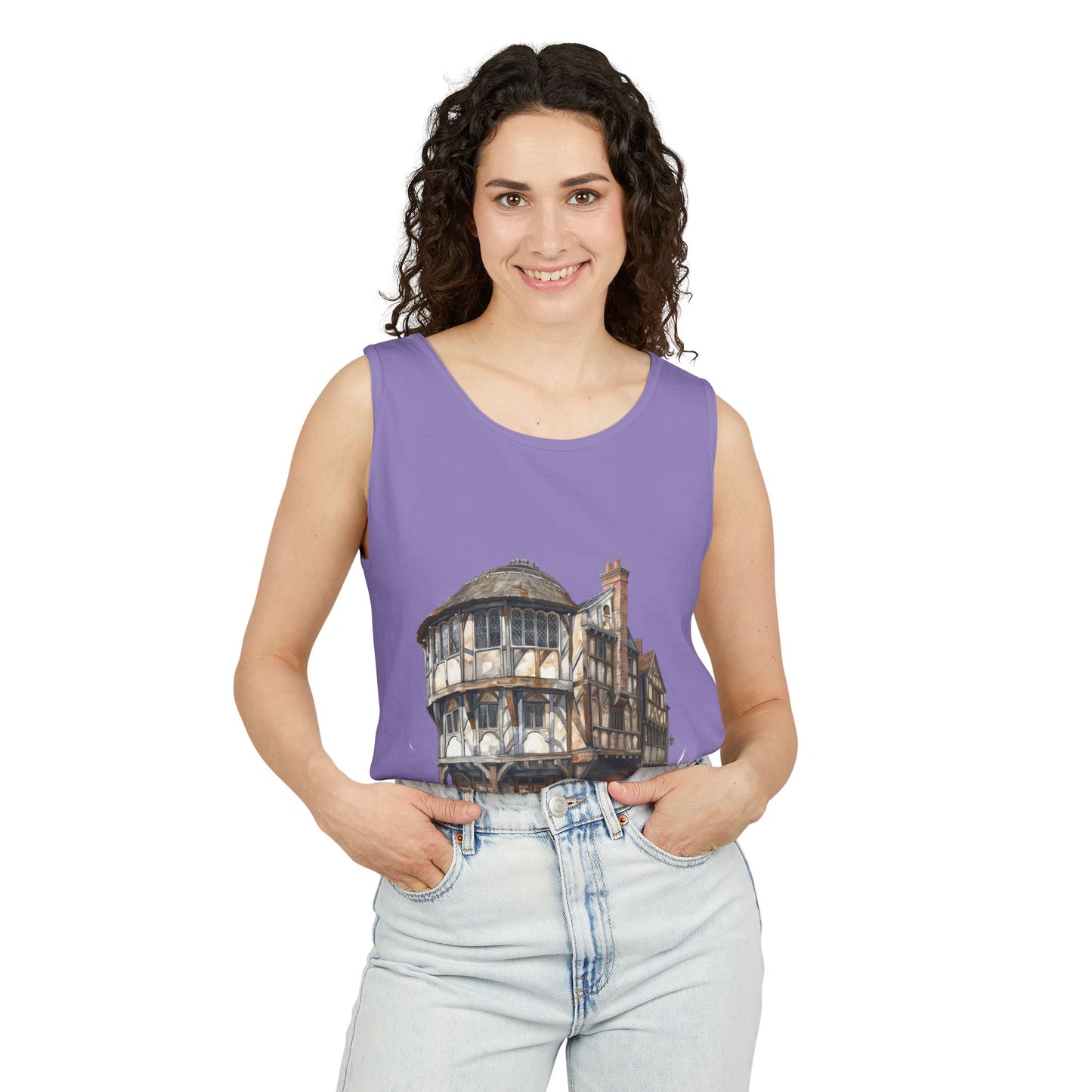 Unisex Garment-Dyed Tank Top - Hand-Painted Bar Scene Wall Art