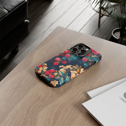 Floral Phone Case with Berry Design, Durable Phone Cover, Floral Print, Gift for Plant Lovers, Nature-Inspired Accessory