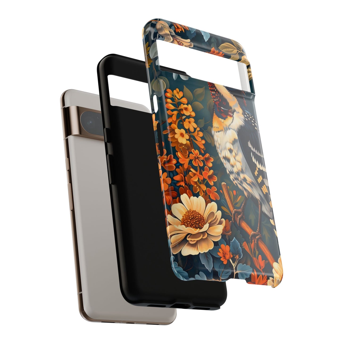 Tough Cases: Floral Bird Phone Case, Vintage Style Cover, Nature Lover Gift, Botanical Design, Spring Inspire Fashion