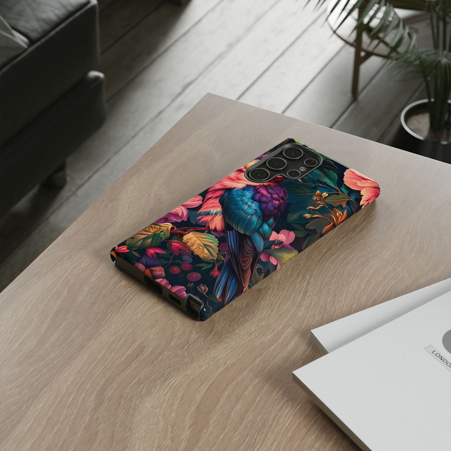 Vibrant Phone Case, Tropical Bird Design, Tough Phone Cover, Floral Tech Accessory, Gift for Nature Lovers