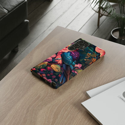Vibrant Phone Case, Tropical Bird Design, Tough Phone Cover, Floral Tech Accessory, Gift for Nature Lovers