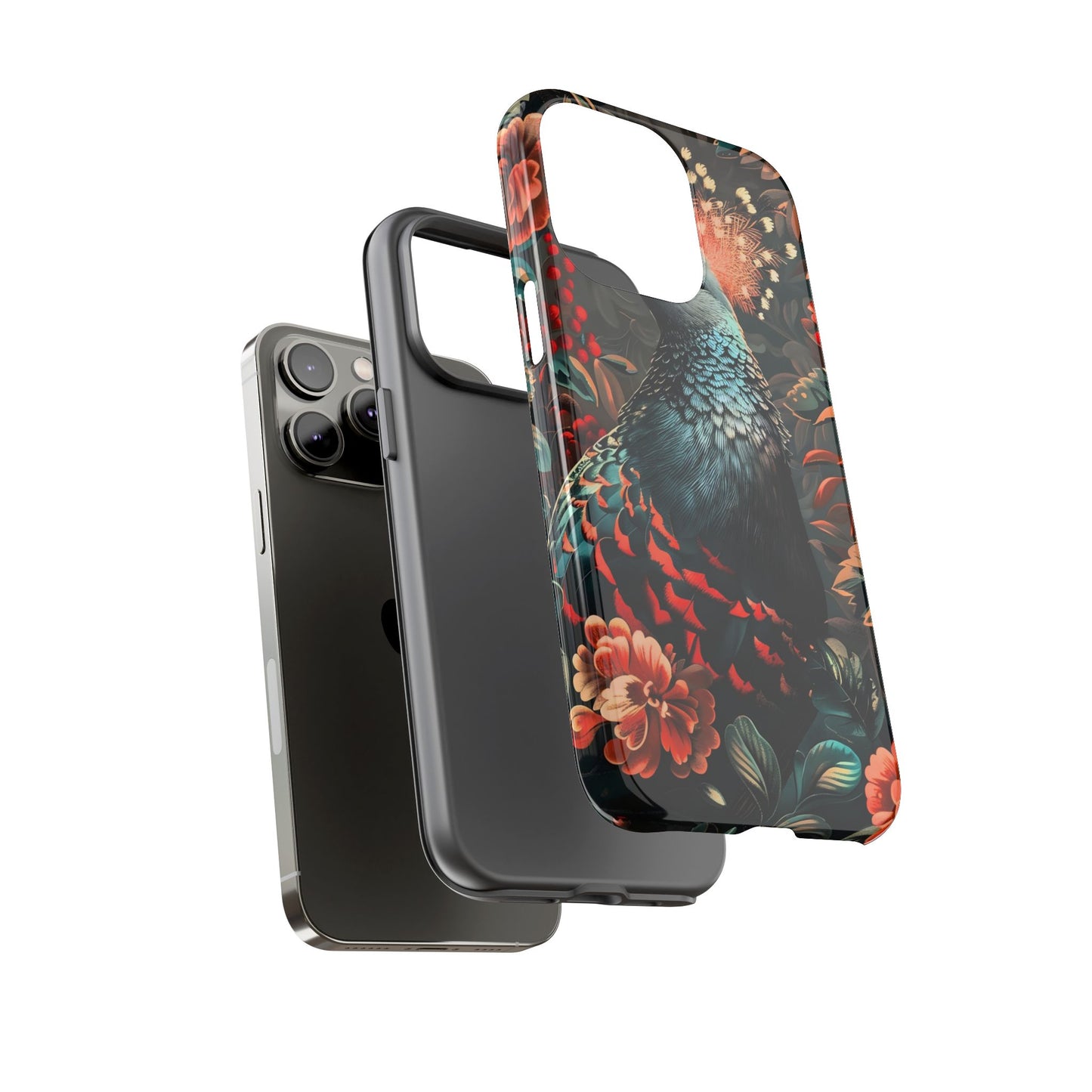 Floral Peacock Phone Case, Tough Cases, Artistic Phone Cover, Unique Gift, Nature Lover Accessory, Protective Case