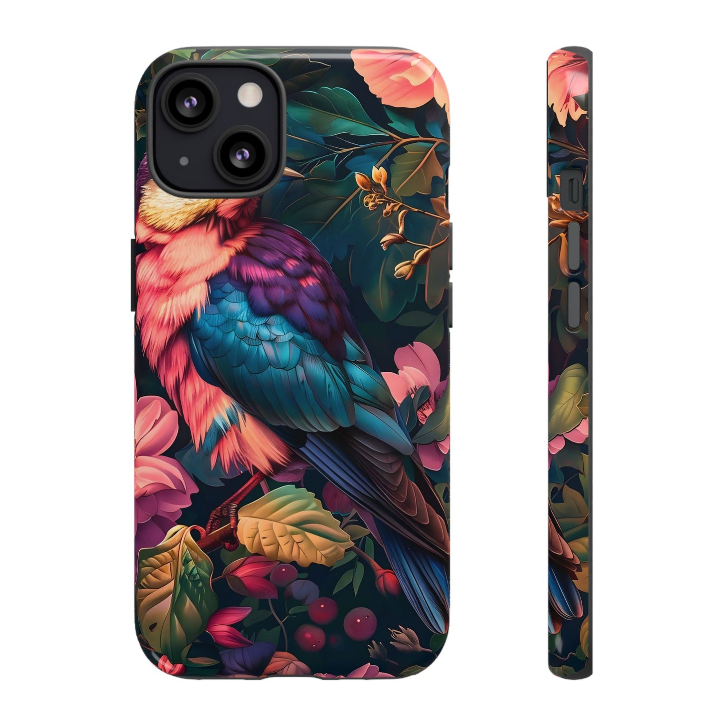 Vibrant Phone Case, Tropical Bird Design, Tough Phone Cover, Floral Tech Accessory, Gift for Nature Lovers