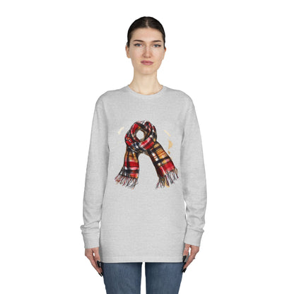 Long Sleeve Crewneck Tee - Plaid British Scarf - Timeless Style and Classic Elegance