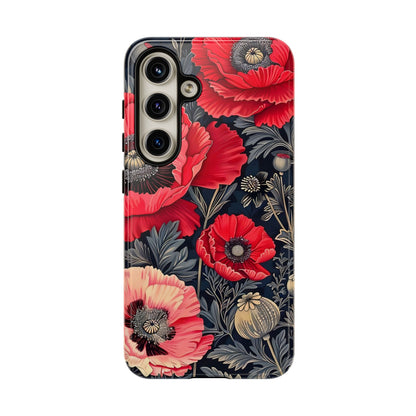 Floral Phone Case with Artistic Poppies, Tough Cases, Flower Design, Nature Lover Gift, Customizable Mobile Cover, Stylish Phone Accessories