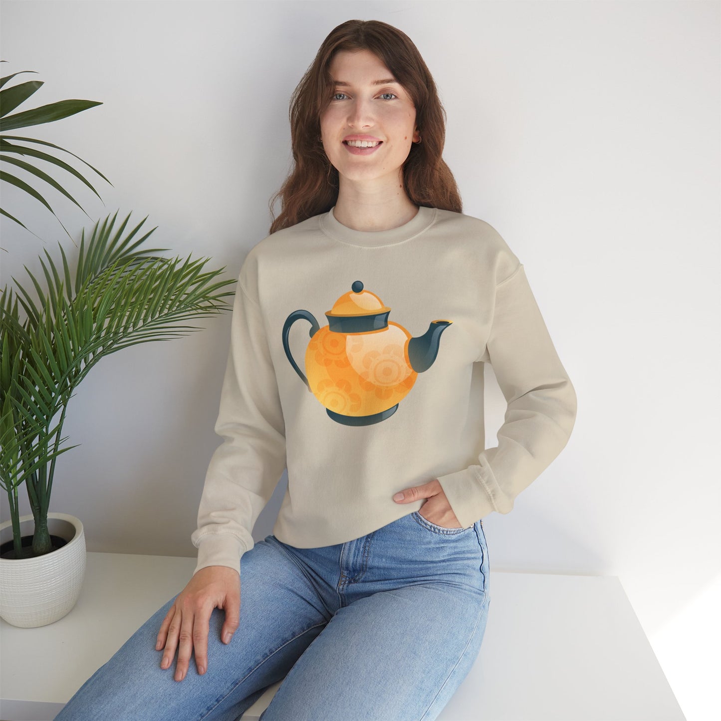 Unisex Heavy Blend™ Crewneck Sweatshirt - Classic British Tea Kettle - Timeless Elegance in Tea Time