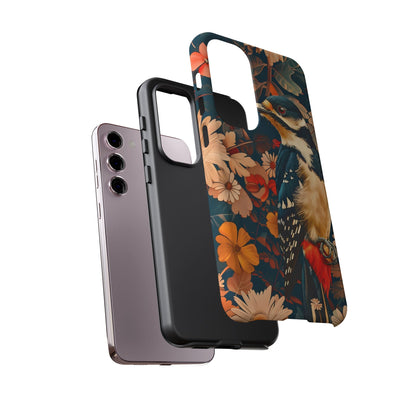 Artistic Bird Phone Case, Unique Tough Cases for Nature Lovers, Floral Design, Cute Gift, Customized Phone Accessories