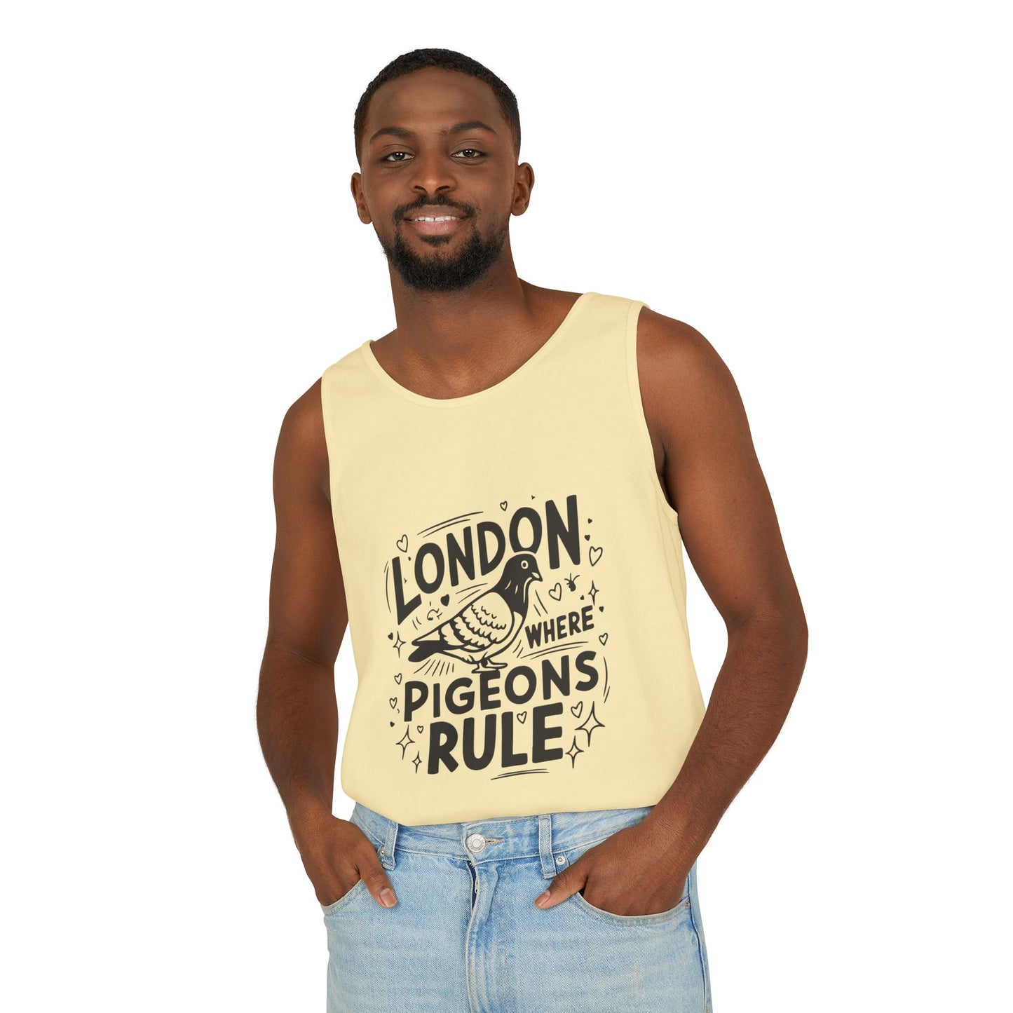 Unisex Garment-Dyed Tank Top - London where Pigeons Rule