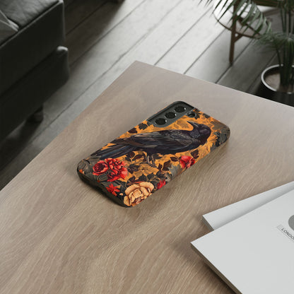 Raven Floral Phone Case - Tough Cases, Blackbird Decor, Gift for Nature Lovers, Bird Themed Accessories, Unique Phone Cover