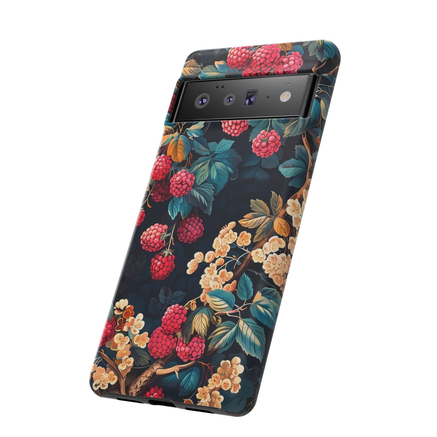 Floral Phone Case with Berry Design, Durable Phone Cover, Floral Print, Gift for Plant Lovers, Nature-Inspired Accessory