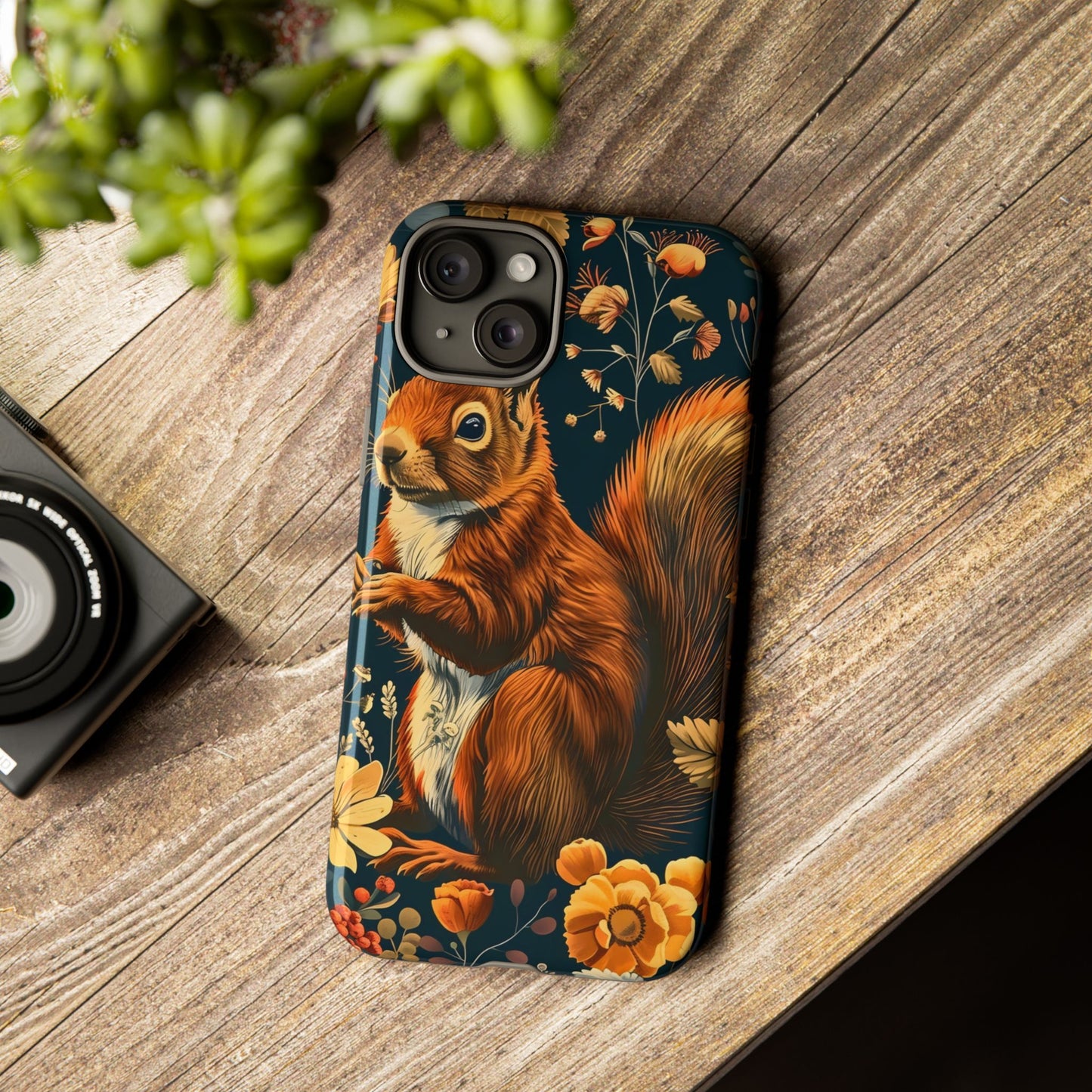 Squirrel Floral Phone Case, Tough Cases for Nature Lovers, Cute Animal Design, Fall Aesthetic, Perfect Gift for Her