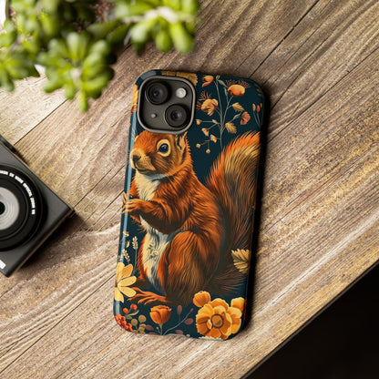 Squirrel Floral Phone Case, Tough Cases for Nature Lovers, Cute Animal Design, Fall Aesthetic, Perfect Gift for Her