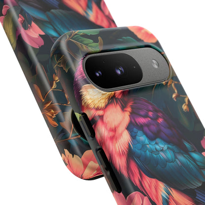 Vibrant Phone Case, Tropical Bird Design, Tough Phone Cover, Floral Tech Accessory, Gift for Nature Lovers
