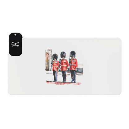 he Trio of Guards – Royal British Soldiers - LED Gaming Mouse Pad with Wireless Charging, Desk Accessory for Gamers, Gift for Streamers, Gaming Setup Decor, Unique Mouse Pad Design