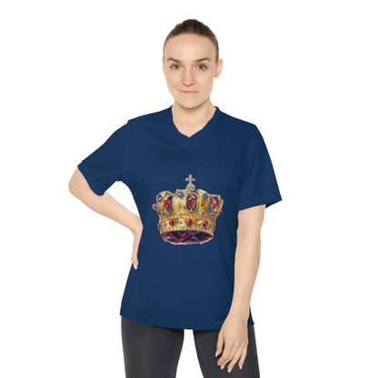 Women's Performance V-Neck T-Shirt - Royal Crown - British Royal Crown Design - Iconic Symbol of Monarchy