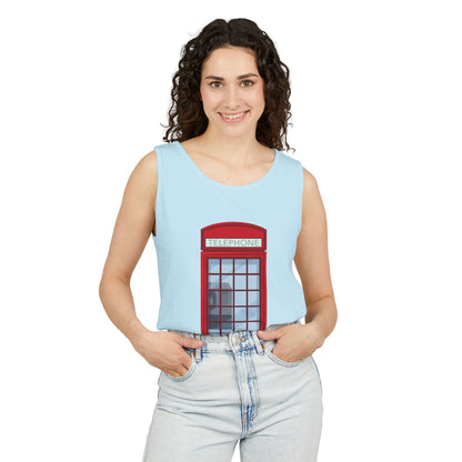 Unisex Garment-Dyed Tank Top - Iconic British Public Telephone - Classic Red Phone Box Design