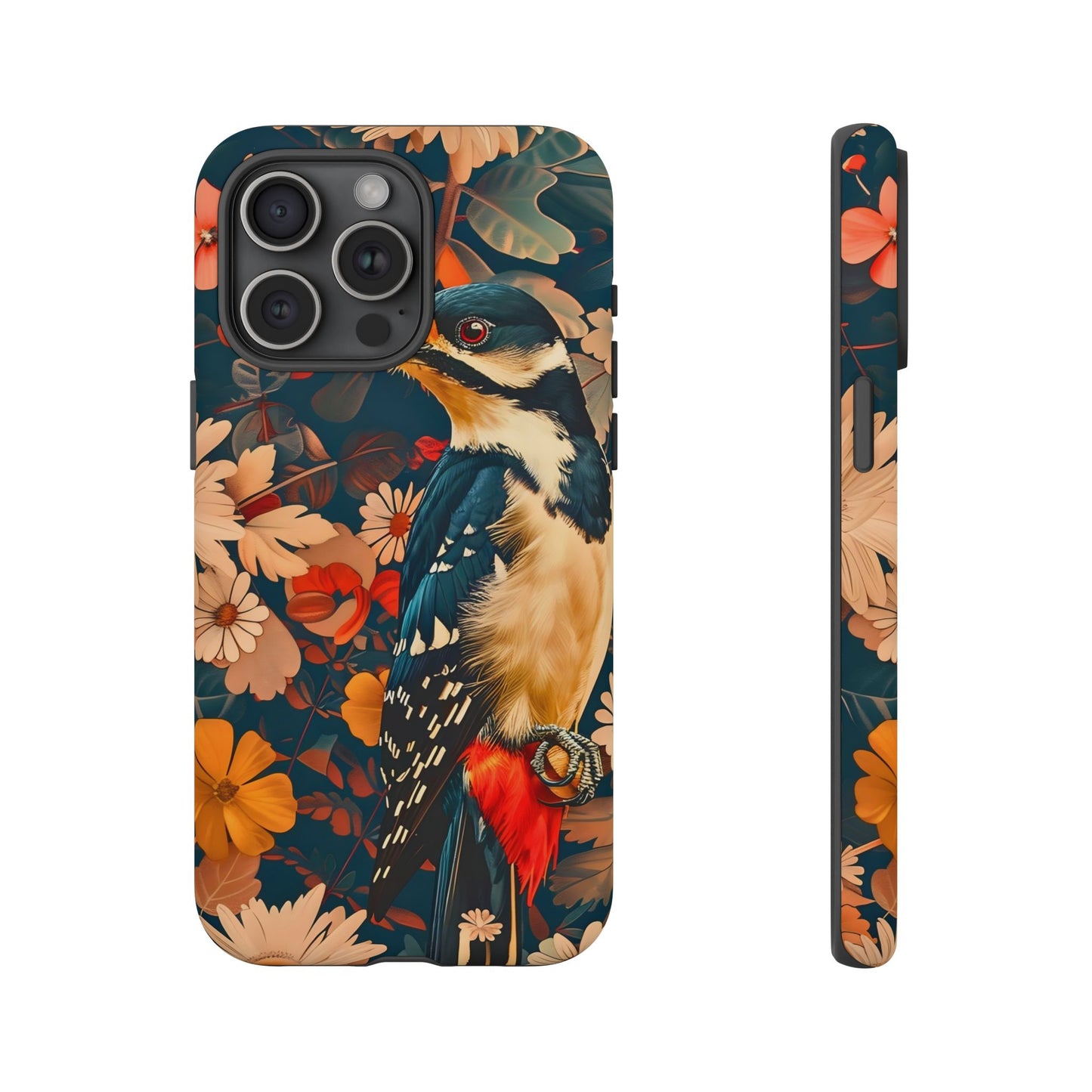 Artistic Bird Phone Case, Unique Tough Cases for Nature Lovers, Floral Design, Cute Gift, Customized Phone Accessories