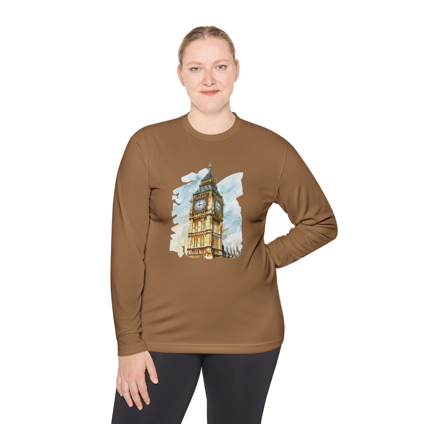 Lightweight Long Sleeve Tee -London's Big Ben Landmark Painting -  Unisex Travel Shirt