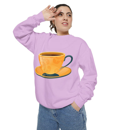 Unisex Garment-Dyed Sweatshirt - Elegant British Tea Cup - Classic Tea Time Style