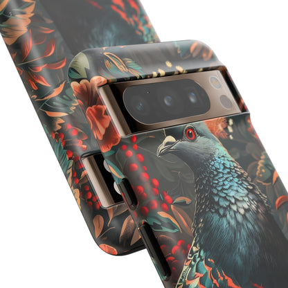 Floral Peacock Phone Case, Tough Cases, Artistic Phone Cover, Unique Gift, Nature Lover Accessory, Protective Case
