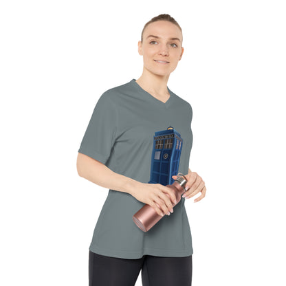 Women's Performance V-Neck T-Shirt - Time Traveler Design - British Police Public Call Box - Iconic TARDIS Design
