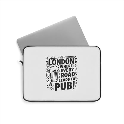 London Pub Laptop Sleeve, Funny Laptop Case, Gift for Travelers, Unique Computer Sleeve, London Design, Geeky Travel Accessory