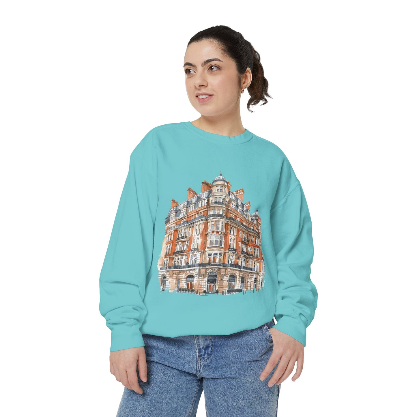 Unisex Garment-Dyed Sweatshirt - Classic British Architecture - Elegant Historic Building